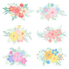 Set of hand drawn flower bouquets with different floral elements,branches,plants and leaves.Vector floral collection perfect for prints, flyers,banners,invitations,special offer and more.