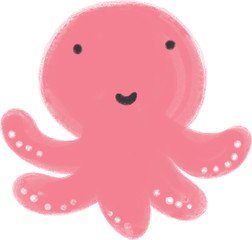 Cute Sea Creatures. Sea life illustration Summer images. Kid cartoon octopus.