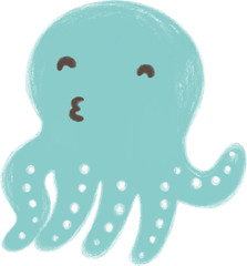 Cute Sea Creatures. Sea life illustration Summer images. Kid cartoon octopus.