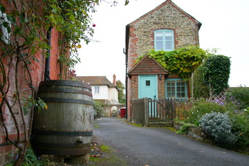 Old wooden wine barrel scene.