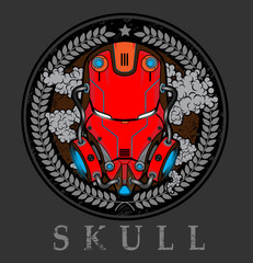 Robot head vector charecter design. red skull vector logo illustration