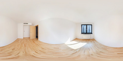 Panorama 360 view in modern white empty loft apartment interior of living room hall, full  seamless...