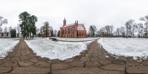 winter fairy tale full seamless spherical panorama 360 degrees angle view provincial town near...