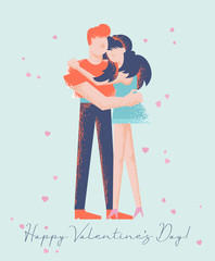 Happy Valentines Day. Vector greeting card with couple in love. Modern style