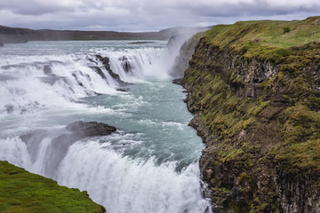 Fototapeta na wymiar Aerial view of Gullfoss waterfall in southwestern part of the Iceland