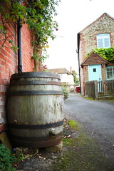 Naklejka premium Old wooden wine barrel scene.