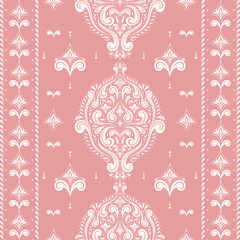 Pink and white ornamental seamless pattern. Vintage vector, paisley elements. Ornament. Traditional, Turkish, Indian motifs. Great for fabric and textile, wallpaper, packaging or any desired idea.