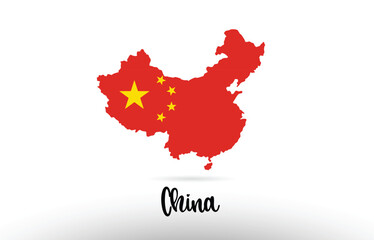 China country flag inside map contour design icon logo
