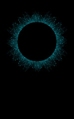 Geometric abstract round form with connected line and dots on black background