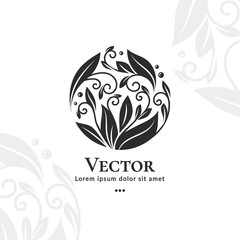 Leaf emblem. Elegant, classic elements. Can be used for jewelry, beauty and fashion industry. Great for logo, monogram, invitation, flyer, menu, brochure, background, or any desired idea.