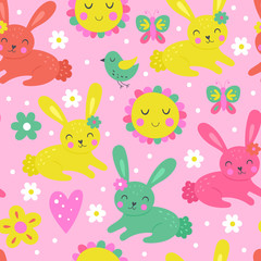 Seamless pattern for Easter holiday and spring with cute bunny.