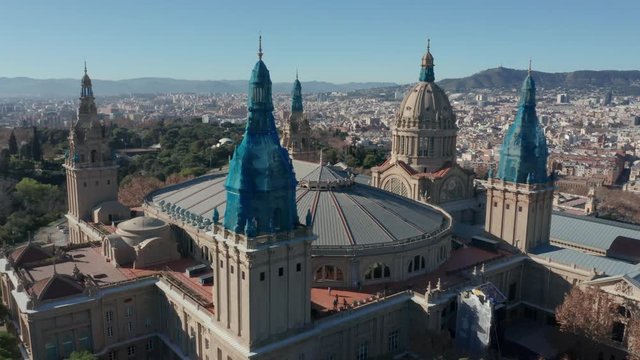 orbiting counter clockwise around Barcelona's National Art Museum
