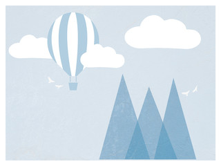 Ilustracja, balon nad górami