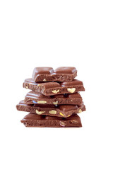Chocolate pieces isolated on white background