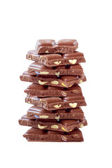Chocolate pieces isolated on white background