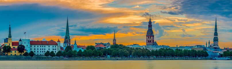 Panoramic view on historical district of old Riga city - the capital of Latvia and famous Baltic...