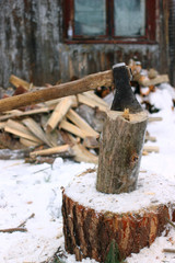 An ax to grind firewood in winter