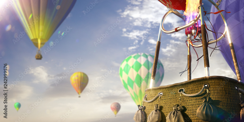 Wall mural Empty basket hot air balloon beautiful background