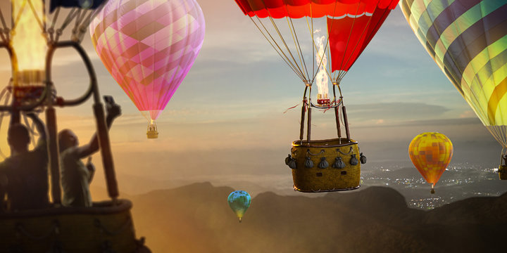 Empty Basket Hot Air Balloon Beautiful Background