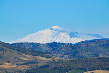 Stunning View from Mazzarino of the Mount Etna, Caltanissetta, Sicily, Italy, Europe