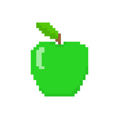 Obraz premium Pixel green apple. Vector illustration.