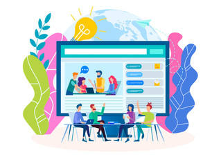 Online conference, discussion in the office with partners on the Internet.