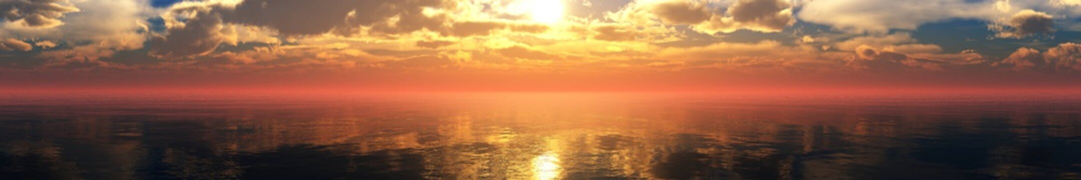 Panorama of a beautiful sea sunset, sunrise over the water,
