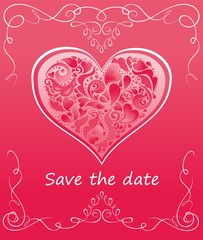Greeting pink card with heart shape with hearts for wedding invitation and Valentine&rsquo;s day party