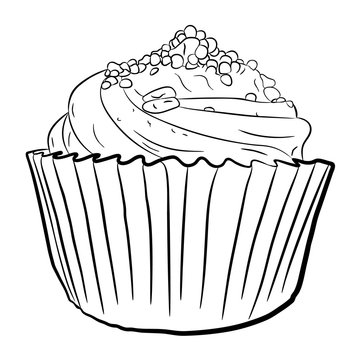 Vector illustration of capcake circuit, outline baking cream sweetness dessert. Isolated on wfite background.