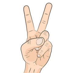 Hand gesture two fingers pointing up. Vector illustration.