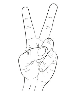 Hand outline, circuit gesture two fingers pointing up. Vector illustration.