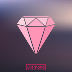 Pink diamond icon with isolated on smooth background.