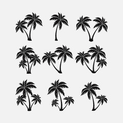 set of silhouettes of palm trees, exotic symbol, realistic style
