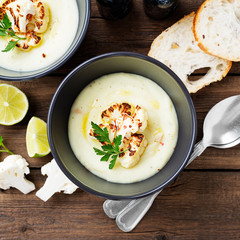 Potato and cauliflower cream soup. Vegetarian healthy food.