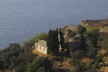 Fototapeta na wymiar Mavrianou monastery Evagelistrias, Ikaria, Μονή Ευαγγελίστριας Μαυριανού