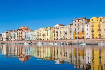 Cityscape of the colorful small town Bosa in Sardinia, Italy