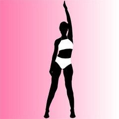 Vector silhouette of a girl standing with an outstretched up arm