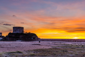 Sunset at the tower of Bosa Marina, Sardinia