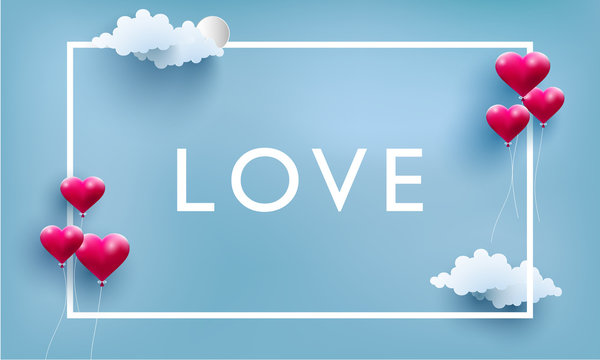 illustrated love balloons and frame with beautiful shapes at the sky.