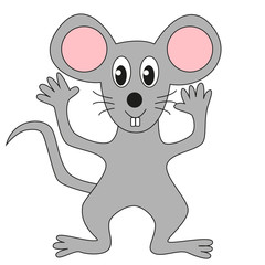 Funny cartoon grey mouse isolated on a white background.