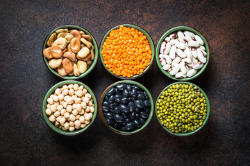 Obraz na płótnie Canvas Legumes, lentils, chikpea and beans assortment.