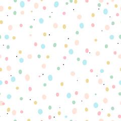 Cute semless pattern with colorful spots. Perfect for kids fabric, textile, nursery wallpaper. Vector illustration.