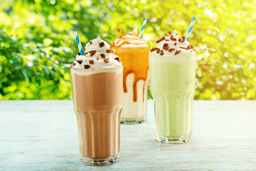 Homemade milkshakes with beautiful topping