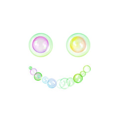 Smiling emoji illustration made of multicolor bubbles for design