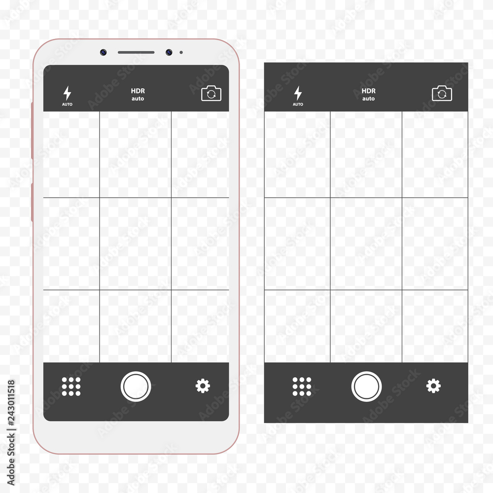 Wall mural modern smartphone with camera application. user interface of camera viewfinder.