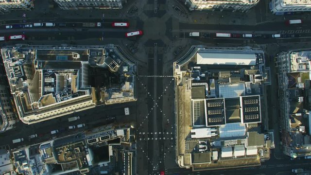 Aerial Rooftop View London City Streets At Sunrise