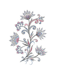 Bouquet of fantastic flowers. Background in ethnic traditional style.