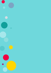 Flying multicolored confetti on a blue background. Red, pink, blue, yellow circles.