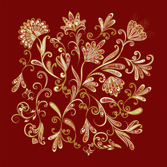 Bouquet of fantastic flowers. Background in ethnic traditional style.