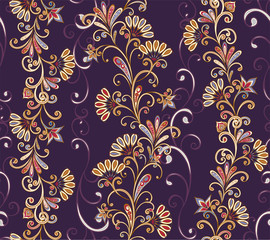 Abstract vintage pattern with decorative flowers, leaves and Paisley pattern in Oriental style.